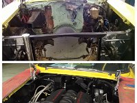 140  Engine Bay Before and After.  No battery and hoses are braided for a nice look